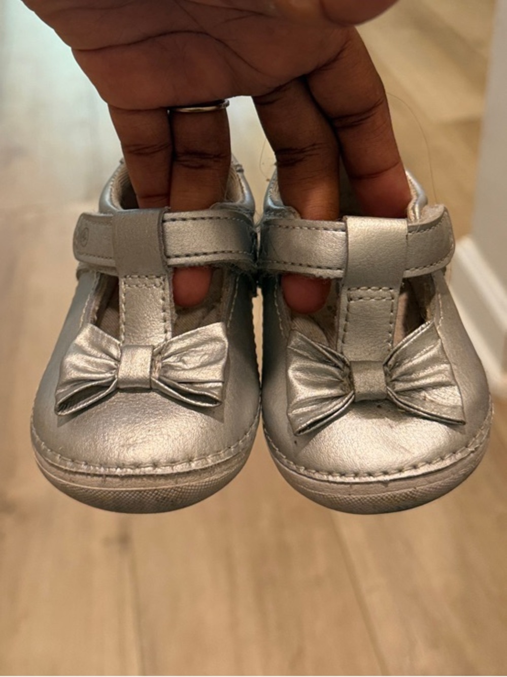 Stride Rite Silver Mary Jane Bow Baby Walker Shoes